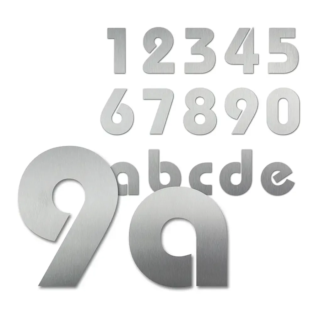 Hausnummern aus Edelstahl in mehreren Größen Schrift Bauhaus