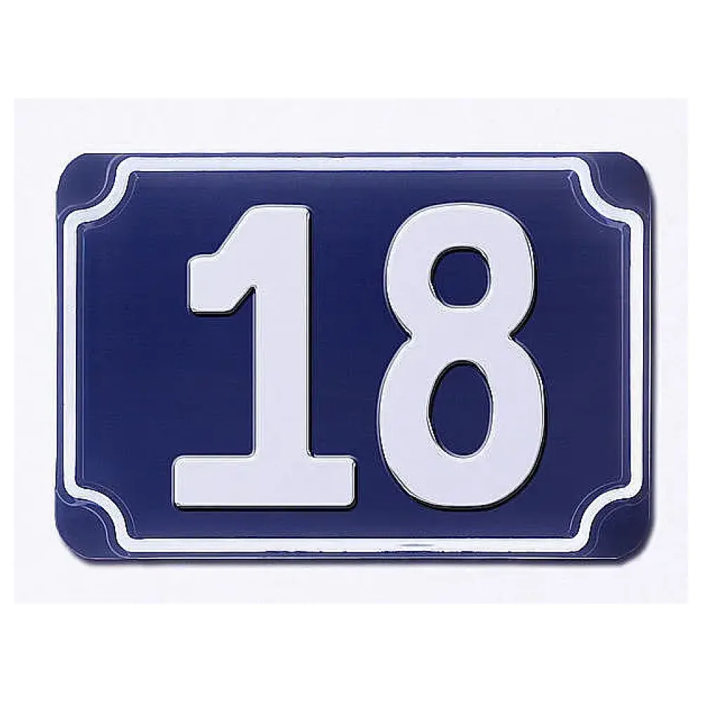 Blaue geprägte zweistellige Hausnummer 18