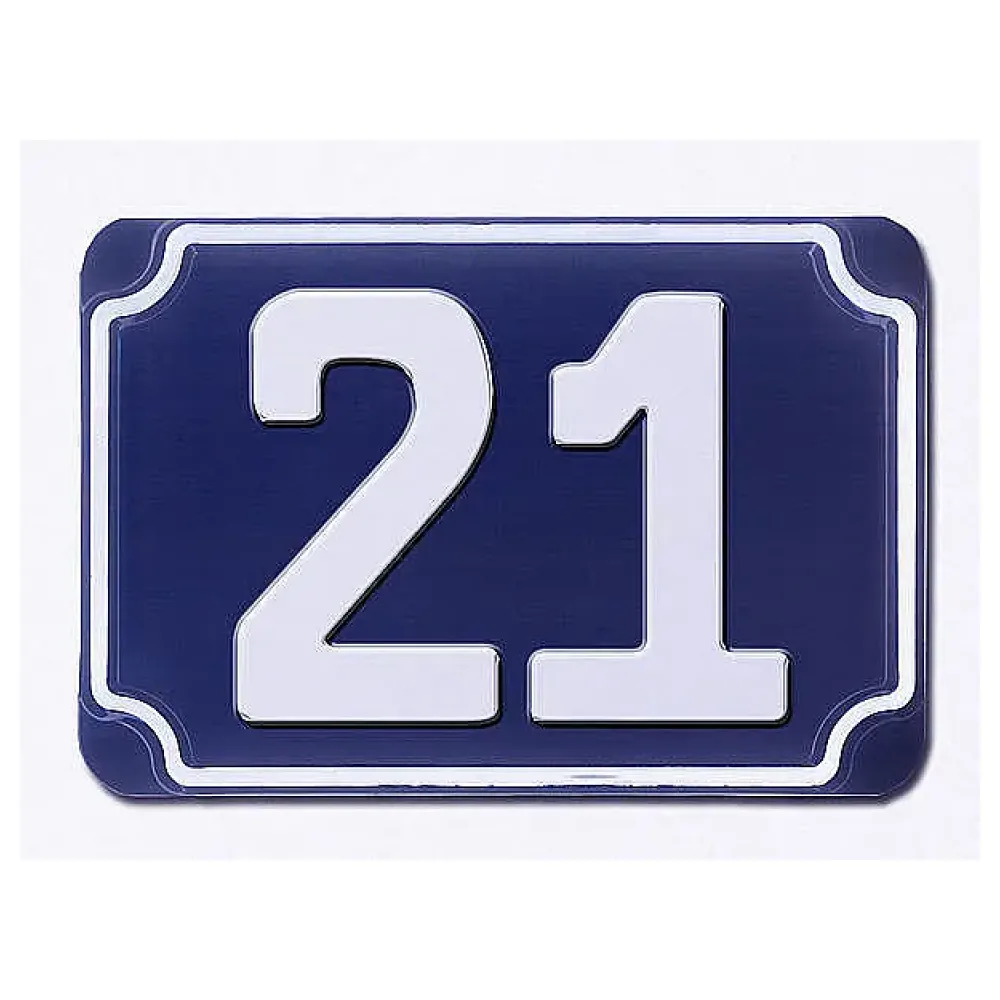 Blaue geprägte zweistellige Hausnummer 21