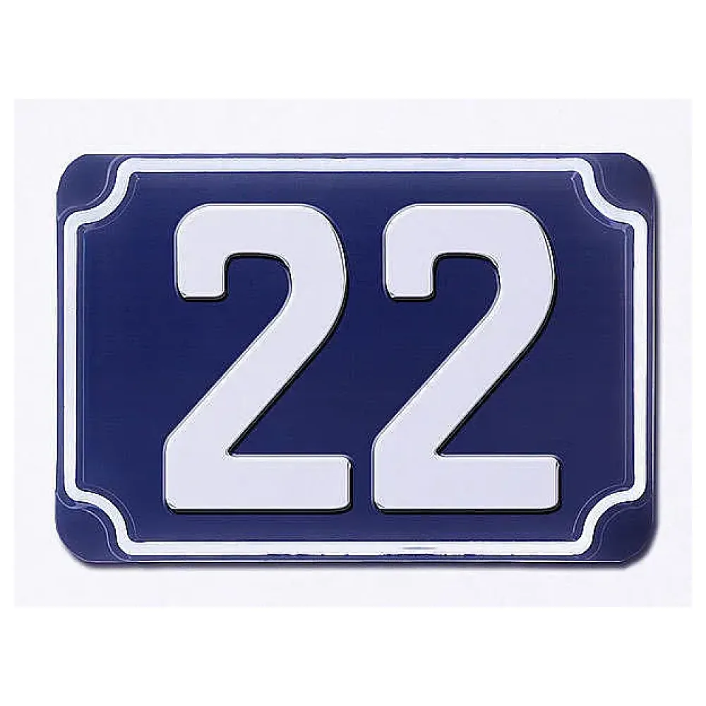 Blaue geprägte zweistellige Hausnummer 22