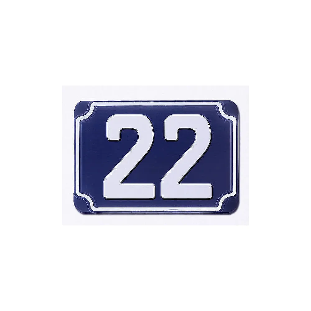Blaue geprägte zweistellige Hausnummer 22
