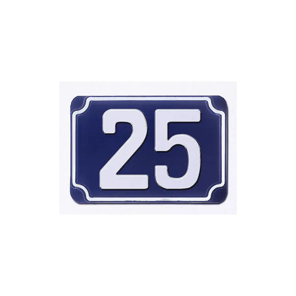 Blaue geprägte zweistellige Hausnummer 25