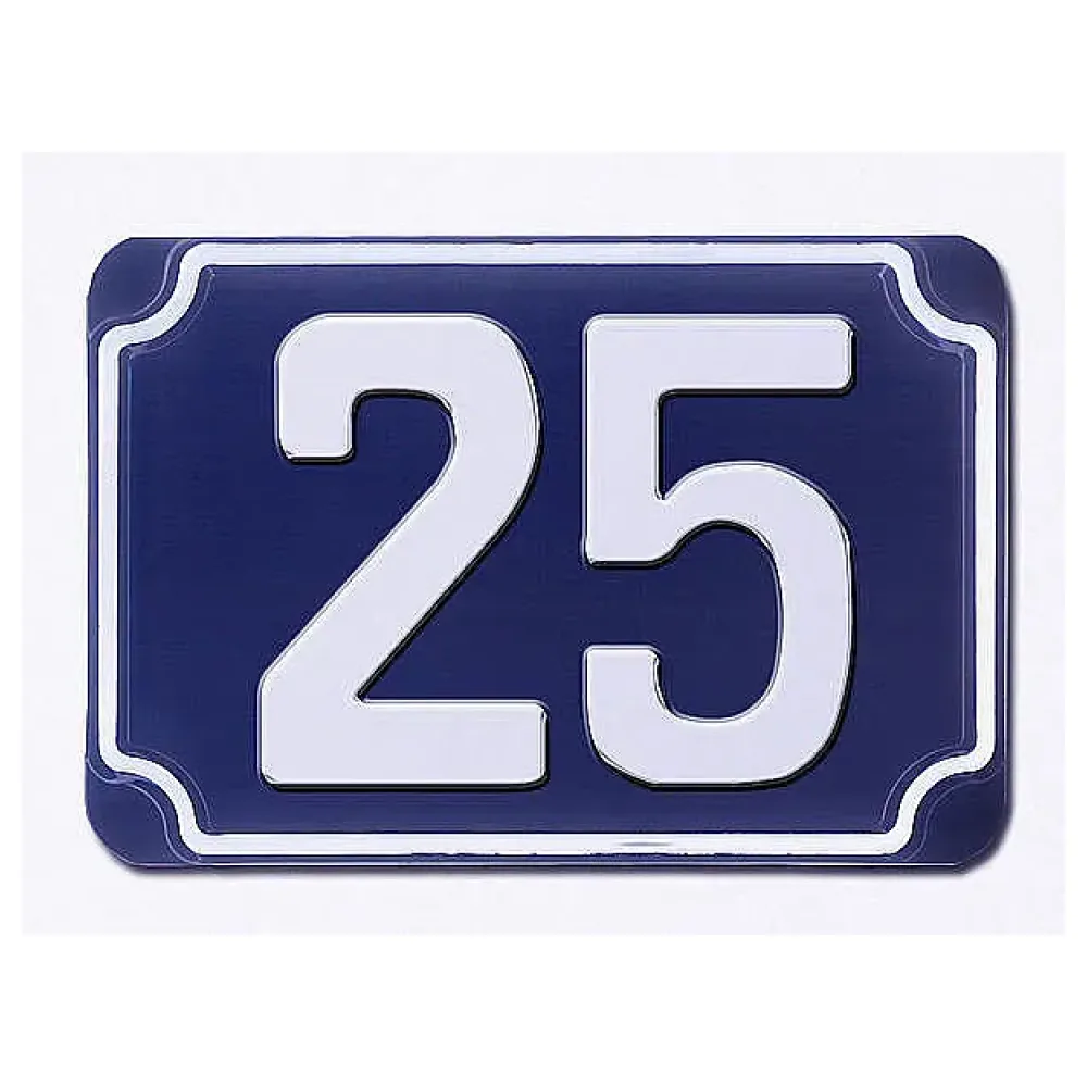 Blaue geprägte zweistellige Hausnummer 25