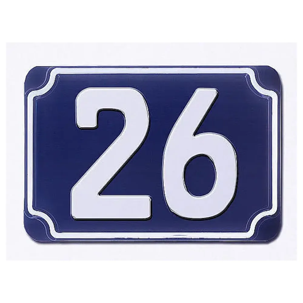 Blaue geprägte zweistellige Hausnummer 26