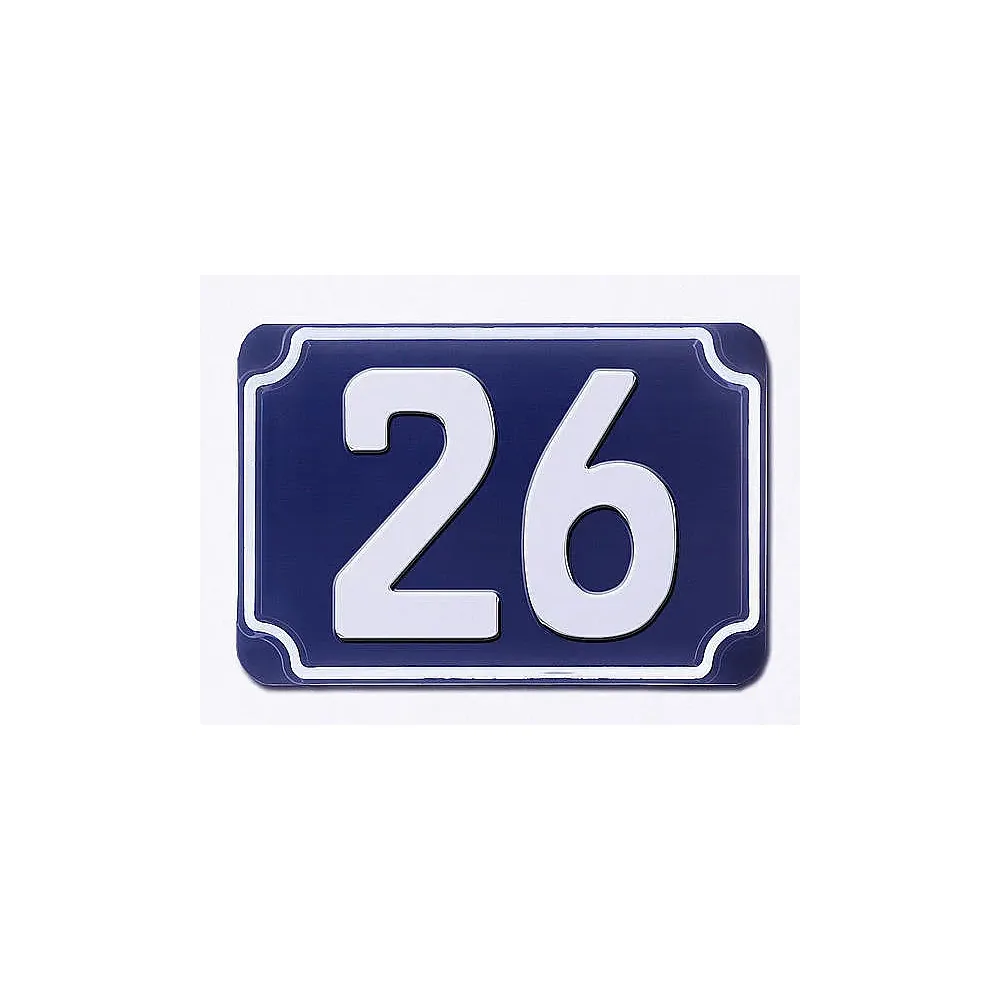 Blaue geprägte zweistellige Hausnummer 26