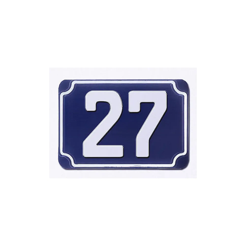 Blaue geprägte zweistellige Hausnummer 27