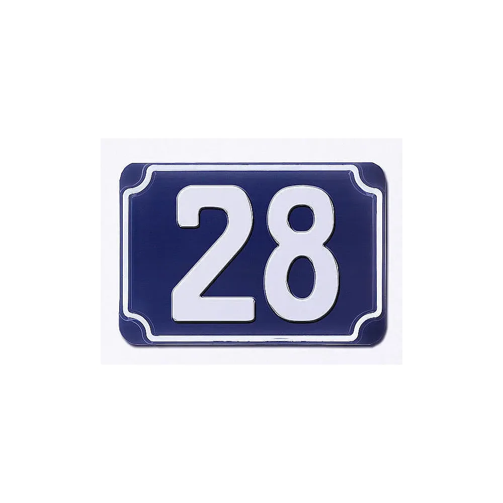 Blaue geprägte zweistellige Hausnummer 28