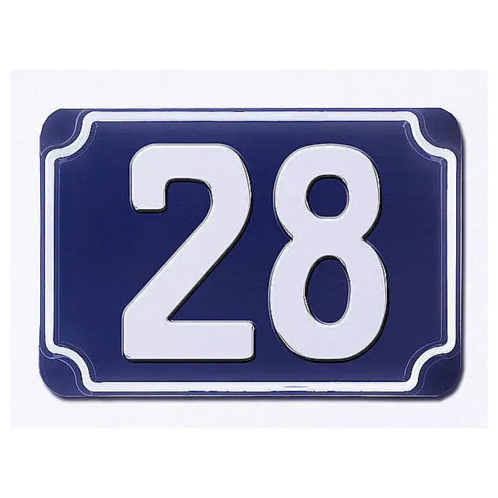 Blaue geprägte zweistellige Hausnummer 28