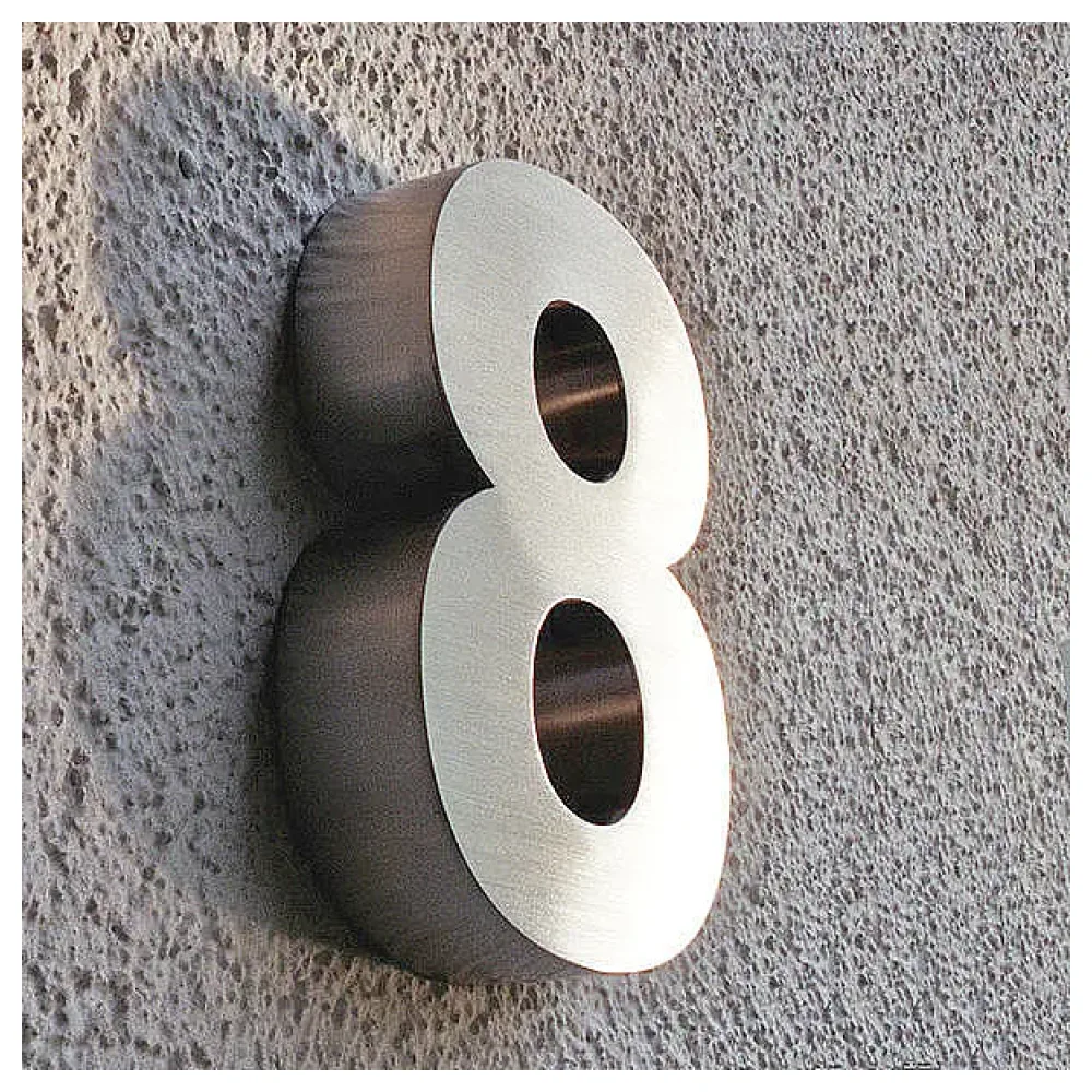 3D Hausnummer 8 aus Edelstahl - Höhe 16 cm Tiefe 3 cm