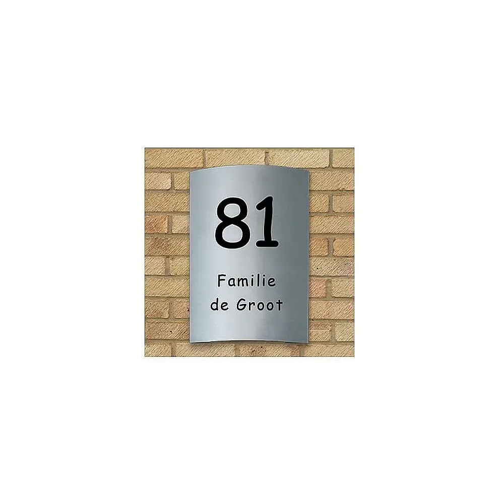 Gebogene Edelstahlhausnummer mit Familiennamen oder Straßennamen-Größe: 25 x 15 cm