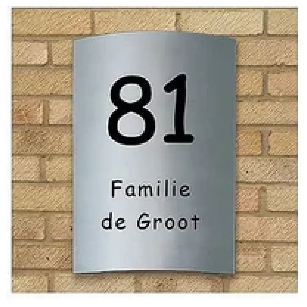 Gebogene Edelstahlhausnummer mit Familiennamen oder Straßennamen-Größe: 25 x 15 cm – Bild 2
