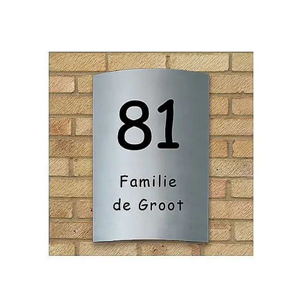Gebogene Edelstahlhausnummer mit Familiennamen oder Straßennamen-Größe: 25 x 15 cm