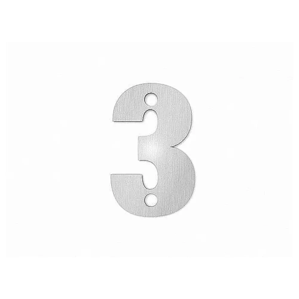 Kleine Hausnummer 3 in der Schriftart Classic aus Edelstahl