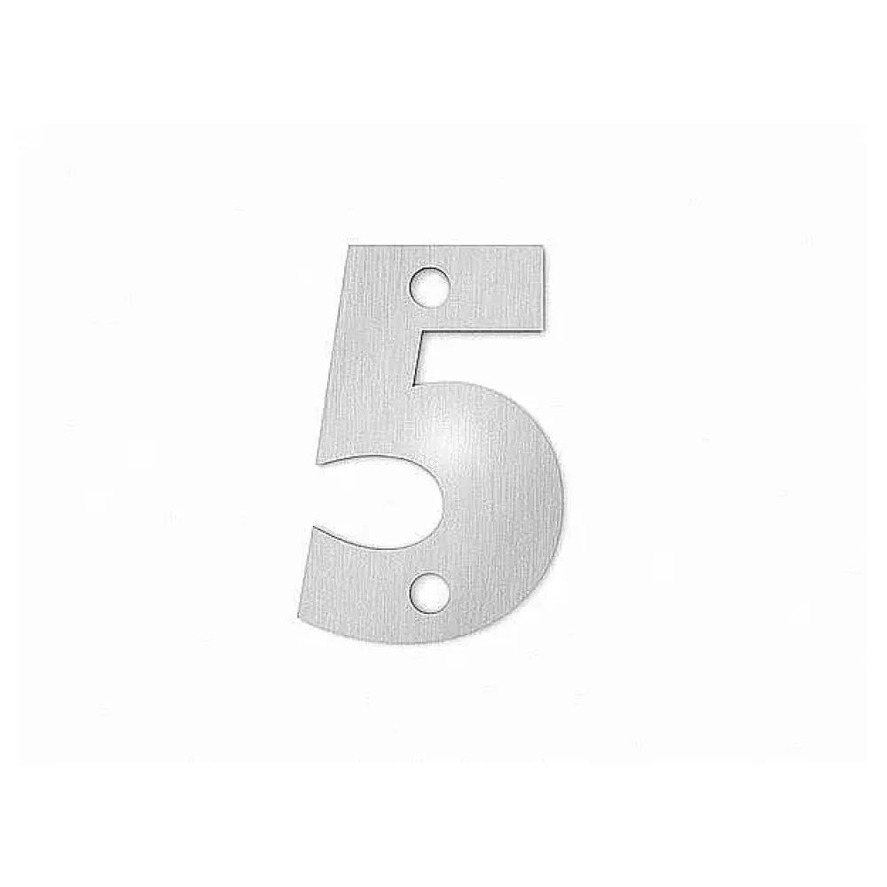 Kleine Hausnummer 5 in der Schriftart Classic aus Edelstahl