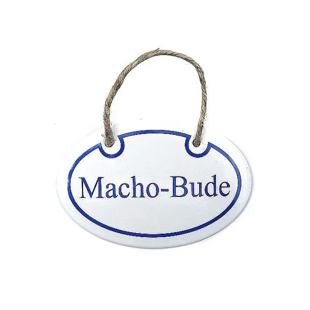 Emaille Türschild Macho-Bude - 10,5 x 7 cm