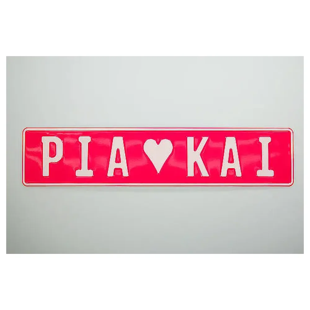 Individuelles Namensschild mit Wunschname und Symbol neonpink