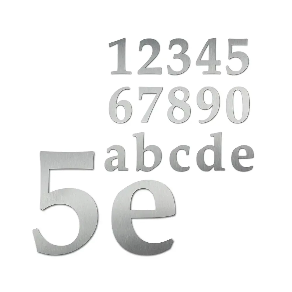 Edelstahl Hausnummern 120 mm hoch Schrift Palatino