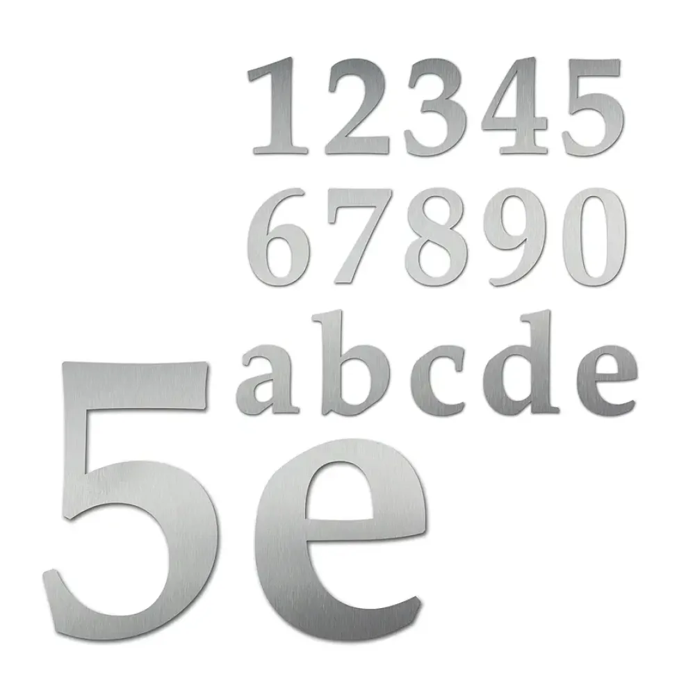 Edelstahl Hausnummern 120 mm hoch Schrift Palatino