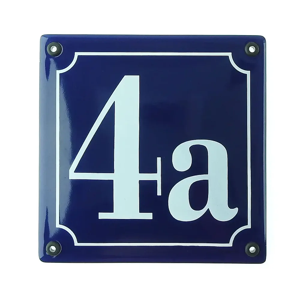 Quadratische Hausnummer aus Emaille 14,8 x 14,8 cm | blau/weiß