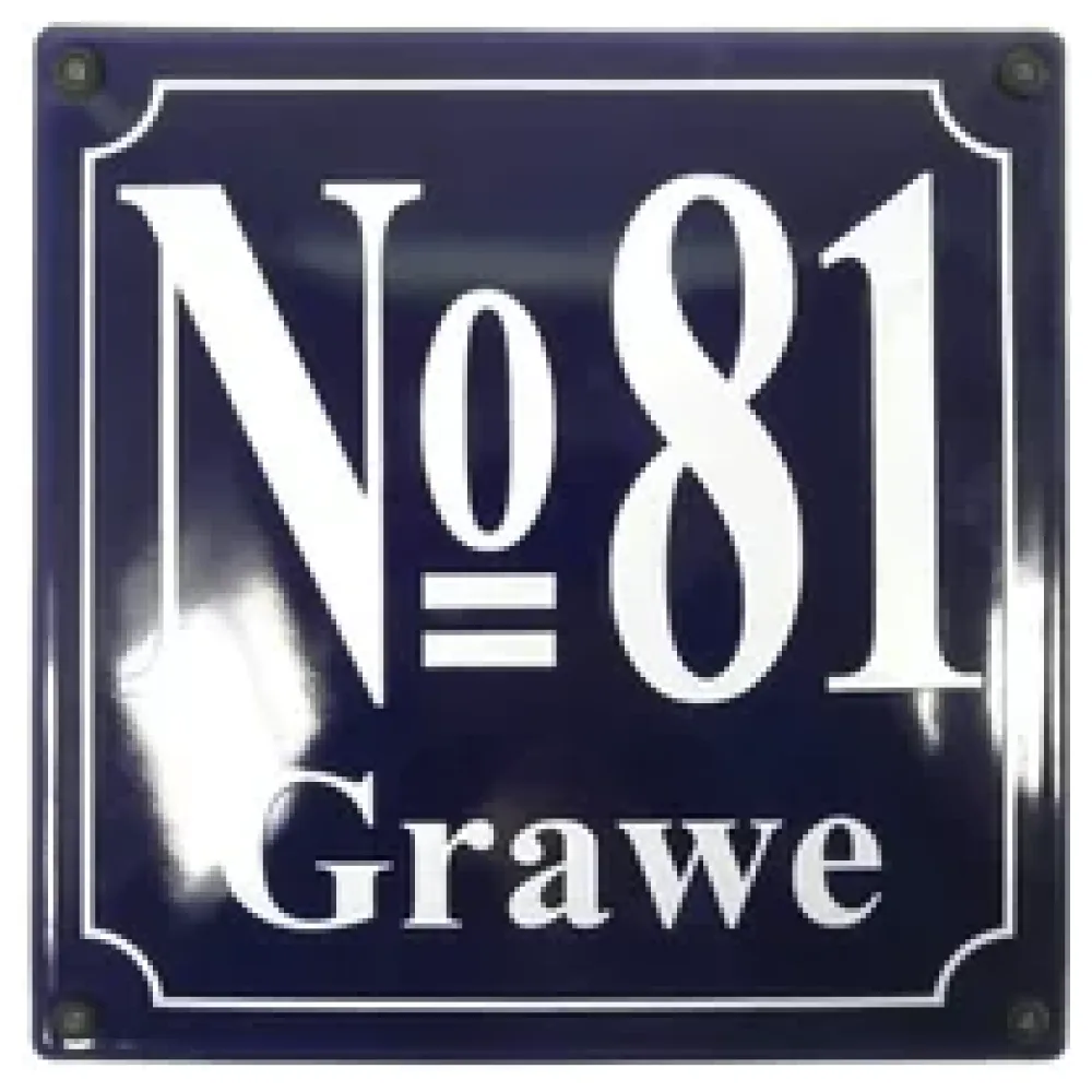 Emaille-Hausnummer mit Straßenname 21 x 21 cm | blau/weiß – Bild 2