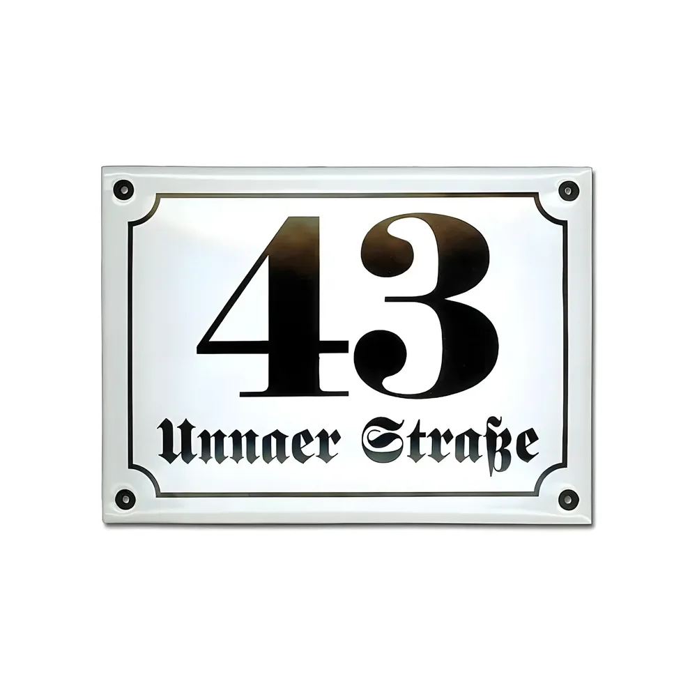 Emaille Hausnummer mit Straßenname 21 x 14,8 cm | weiß/schwarz