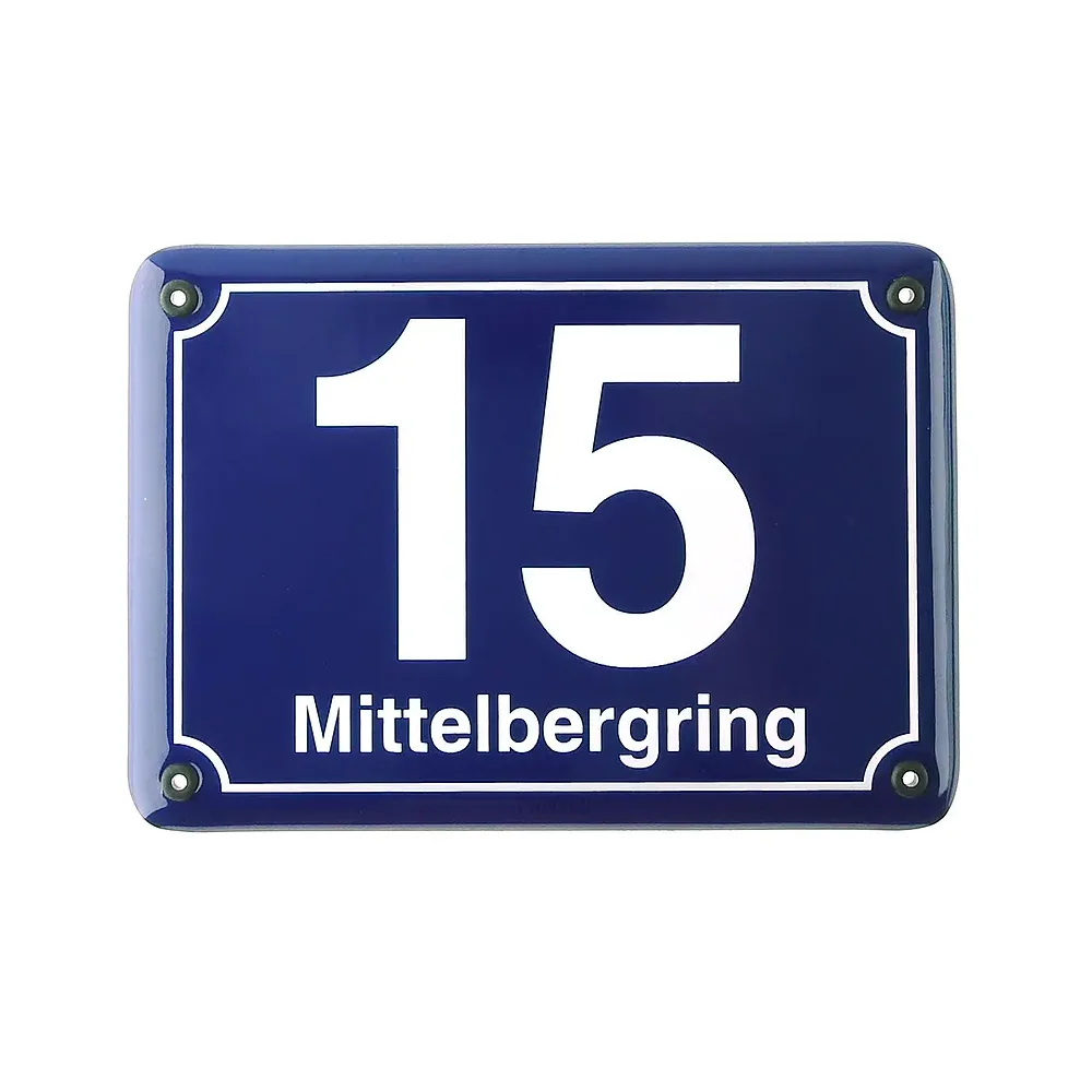 Emaille Hausnummer mit Straßenname 21 x 14,8 cm | blau/weiß