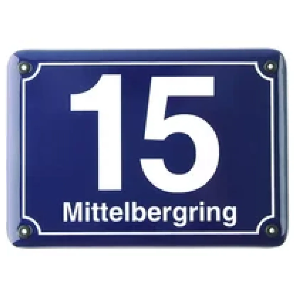 Emaille Hausnummer mit Straßenname 21 x 14,8 cm | blau/weiß – Bild 2