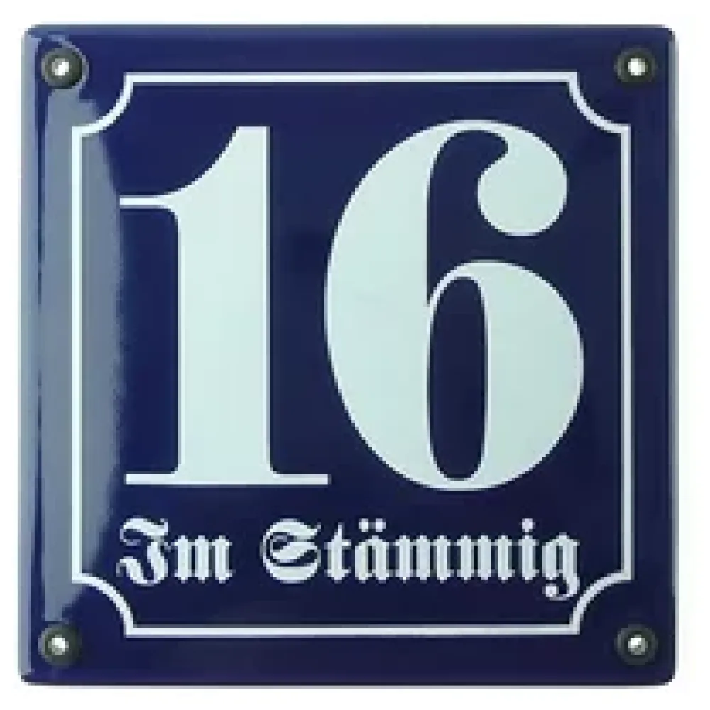 Emaille Hausnummer mit Straßenname 14,8 x 14,8 cm | blau/weiß – Bild 2