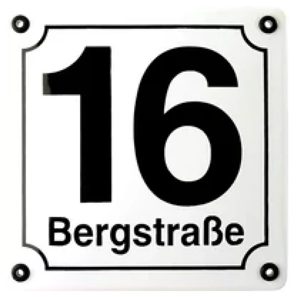 weiße Emaille Hausnummer mit Straßenname 14,8 x 14,8 cm | weiß/schwarz – Bild 2