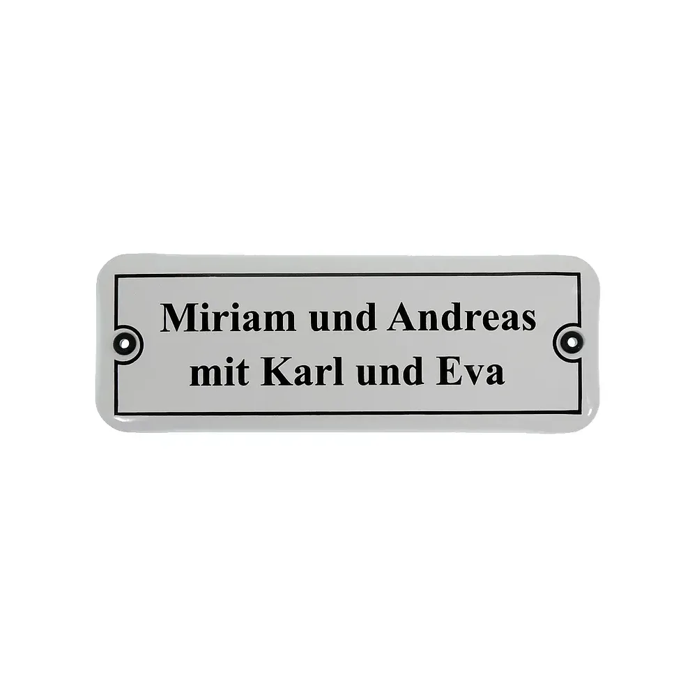 Emaille Türschild mit Ihrem Wunschtext 21 x 7,5 cm | weiß/schwarz