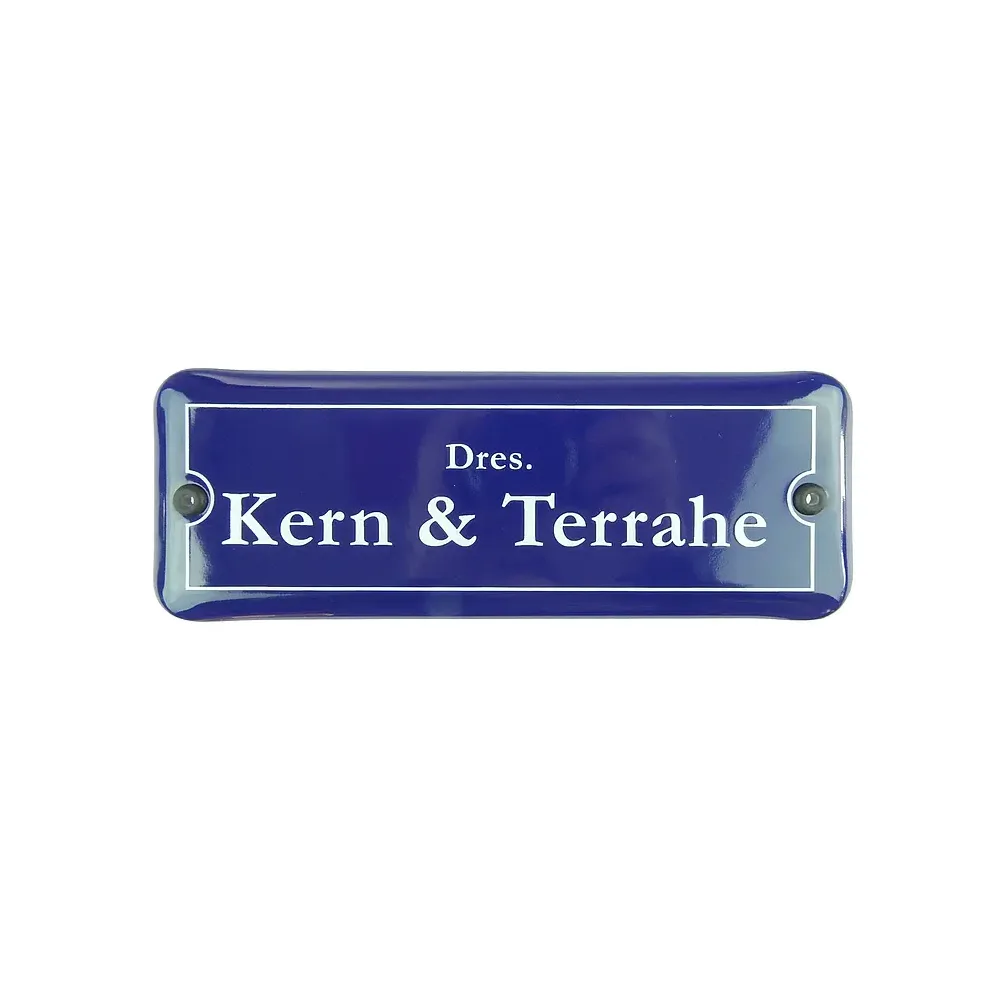 Emaille Türschild mit Ihrem Wunschtext 21 x 7,5 cm | blau/weiß