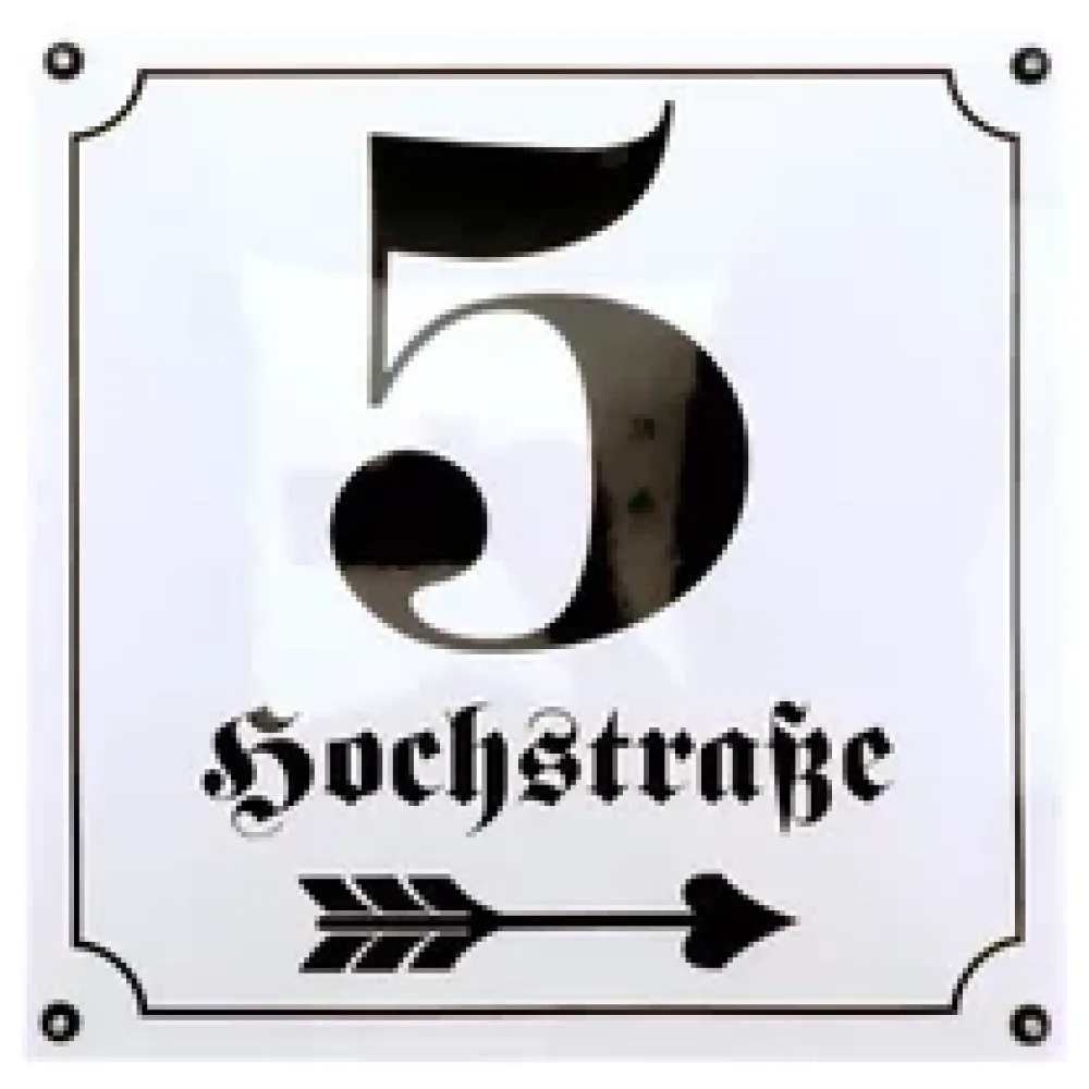 Emaillehausnummer mit Wunschtext und Pfeil 25 x 25 cm – Bild 2