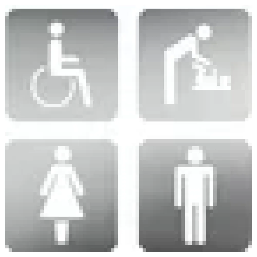 Edelstahl Türschild Piktogramme | WC Damen | WC Herren | Behinderten-WC | Wickelraum | Dusche | Treppe | Speiseraum | Erste Hilfe | Rauchverbot | Raucherzone | Müll – Bild 3