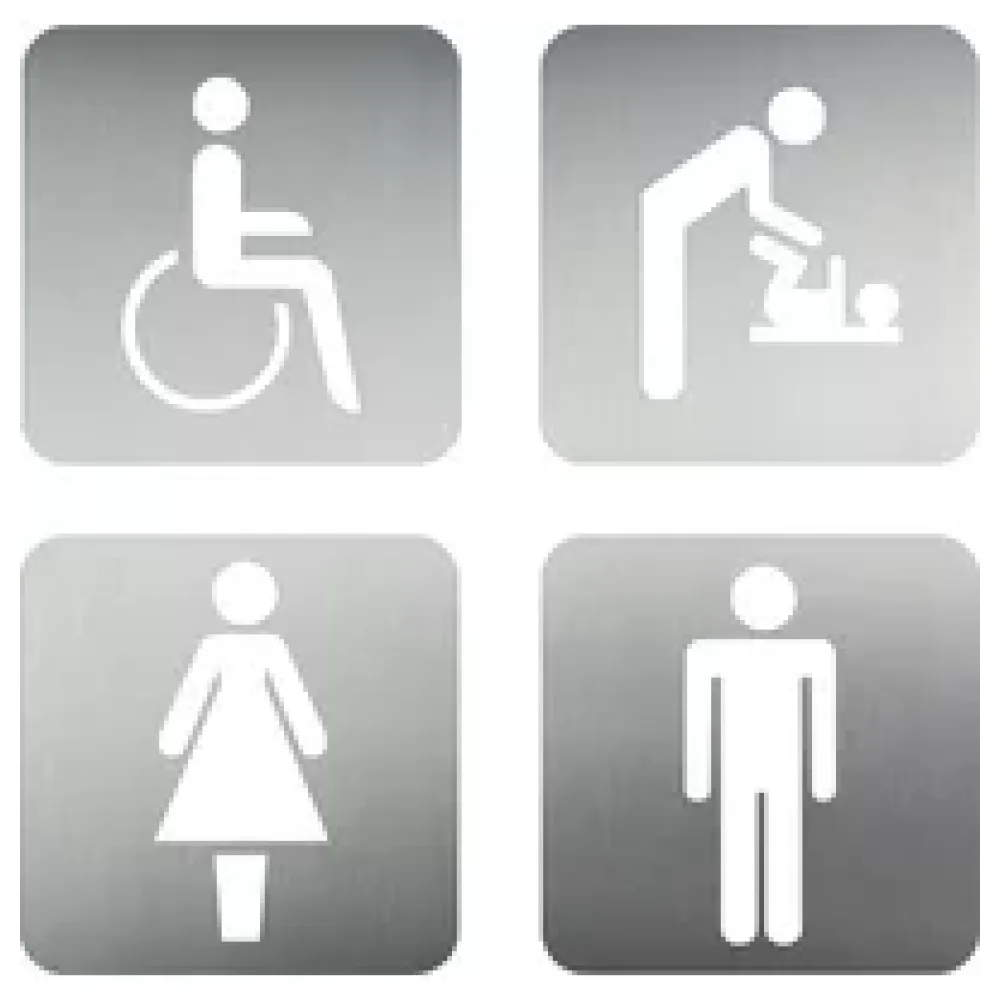 Edelstahl Türschild Piktogramme | WC Damen | WC Herren | Behinderten-WC | Wickelraum | Dusche | Treppe | Speiseraum | Erste Hilfe | Rauchverbot | Raucherzone | Müll – Bild 2