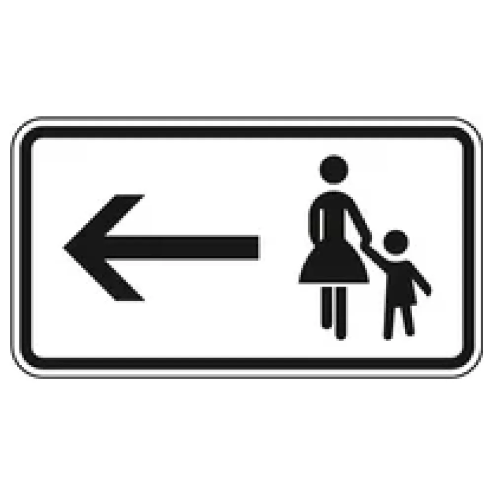 Verkehrszeichen Zusatzschild StVO - Gehweg gegenüber benutzen - linksweisend – Bild 2