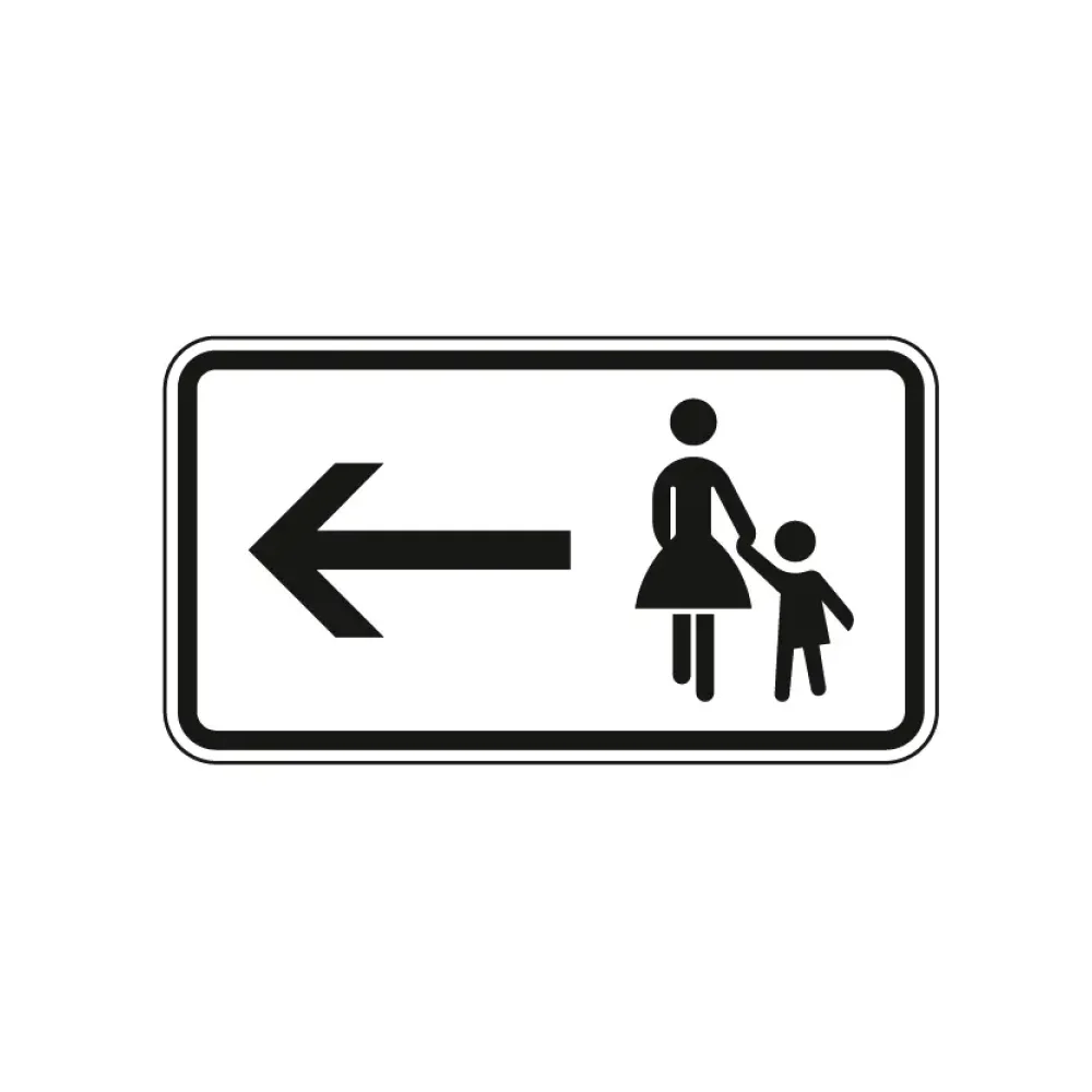 Verkehrszeichen Zusatzschild StVO - Gehweg gegenüber benutzen - linksweisend