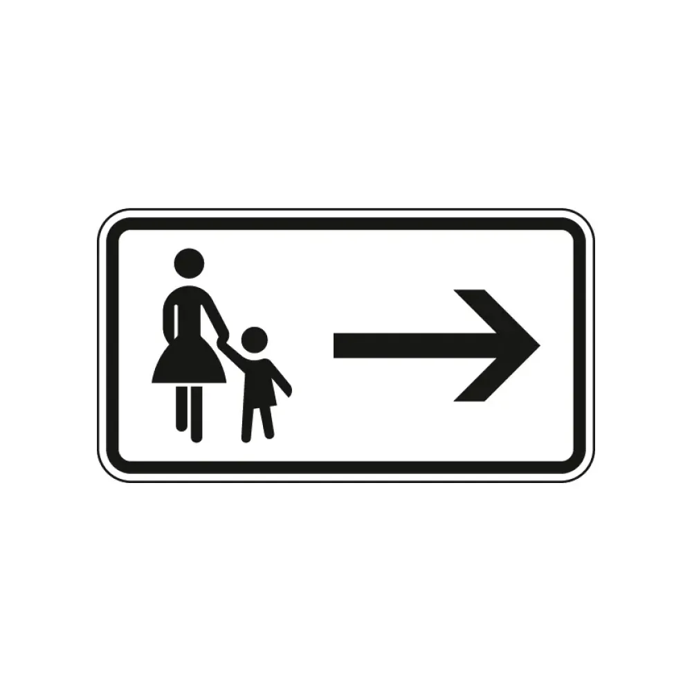 Verkehrszeichen Zusatzschild StVO - Gehweg gegenüber benutzen - rechtsweisend