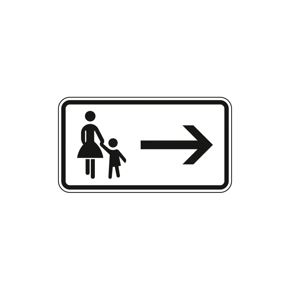 Verkehrszeichen Zusatzschild StVO - Gehweg gegenüber benutzen - rechtsweisend