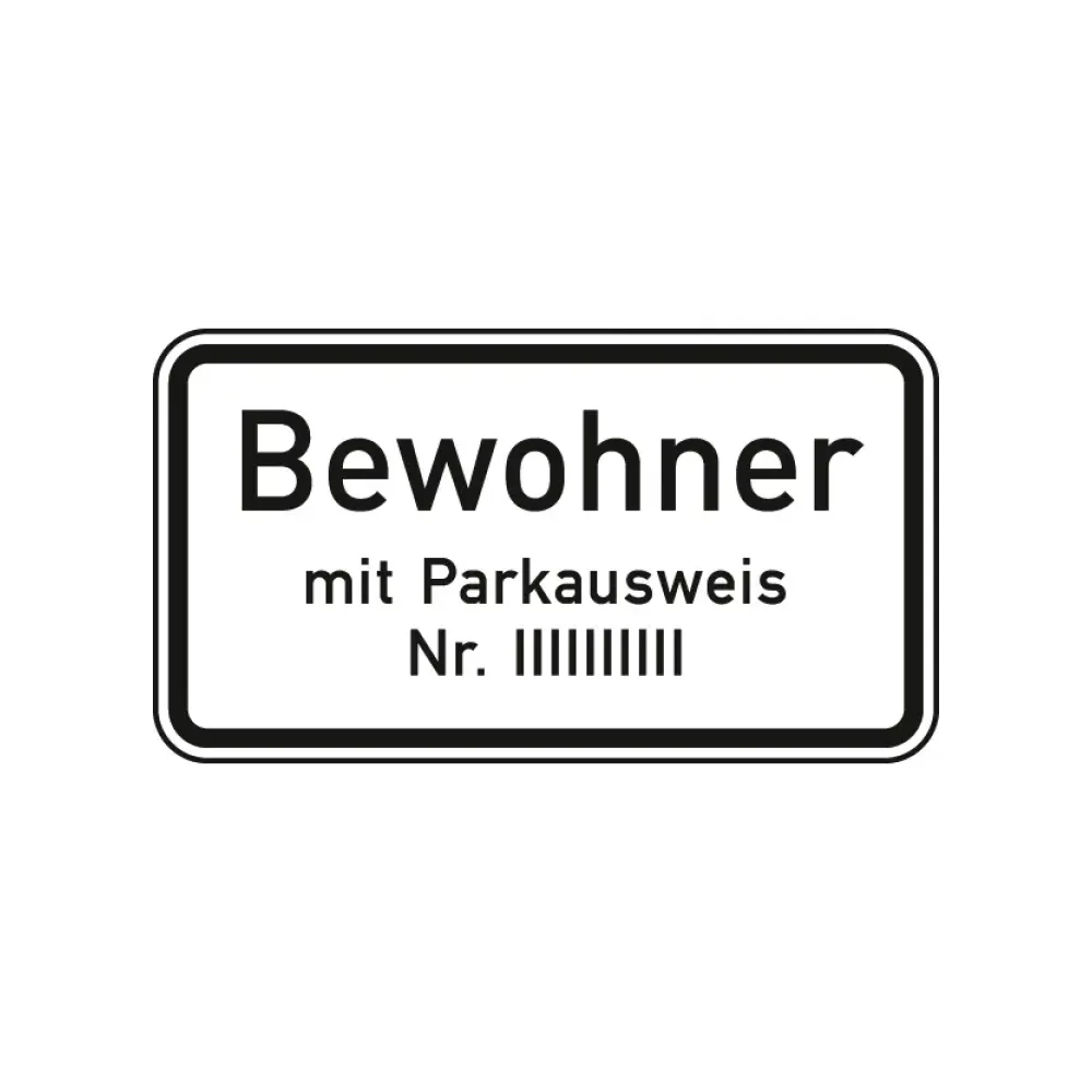 Verkehrszeichen Zusatzschild StVO - Nur Bewohner mit Parkausweis Nr.
