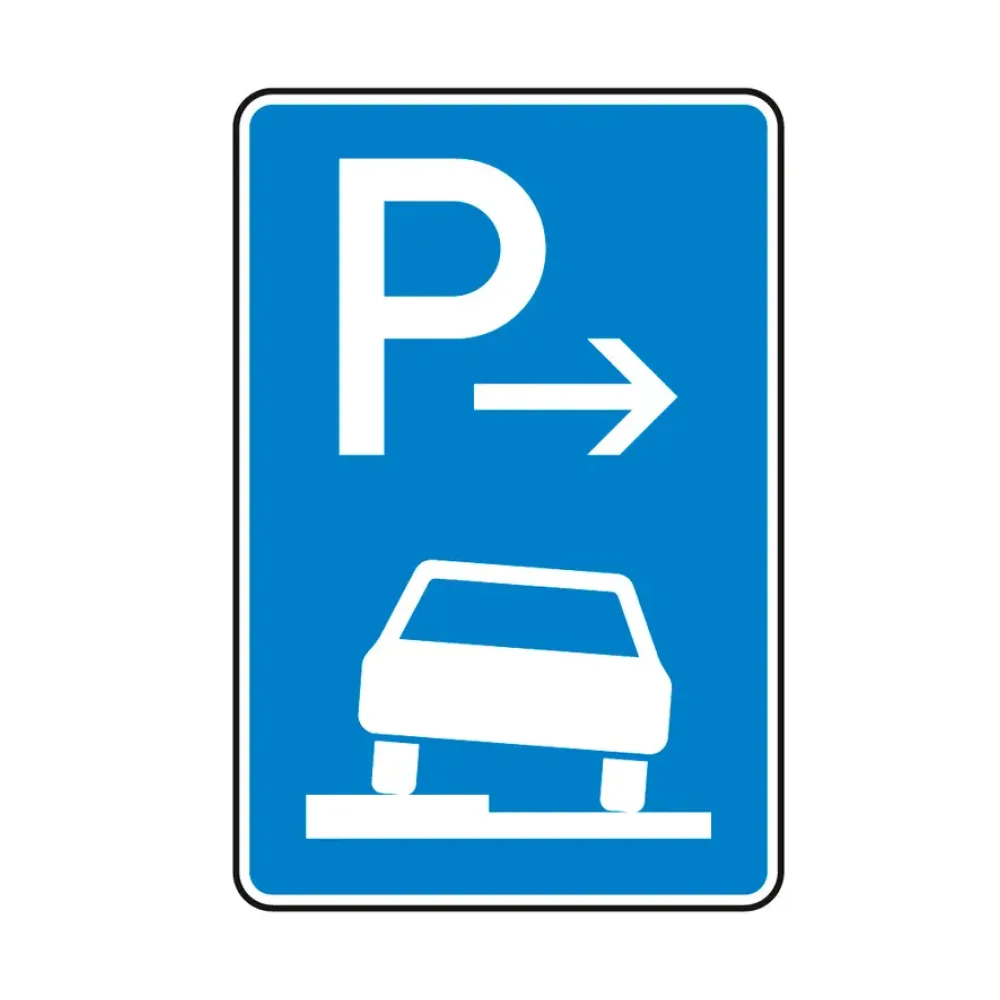 Verkehrszeichen - Parken auf Gehwegen halb in Fahrtrichtung rechts Ende