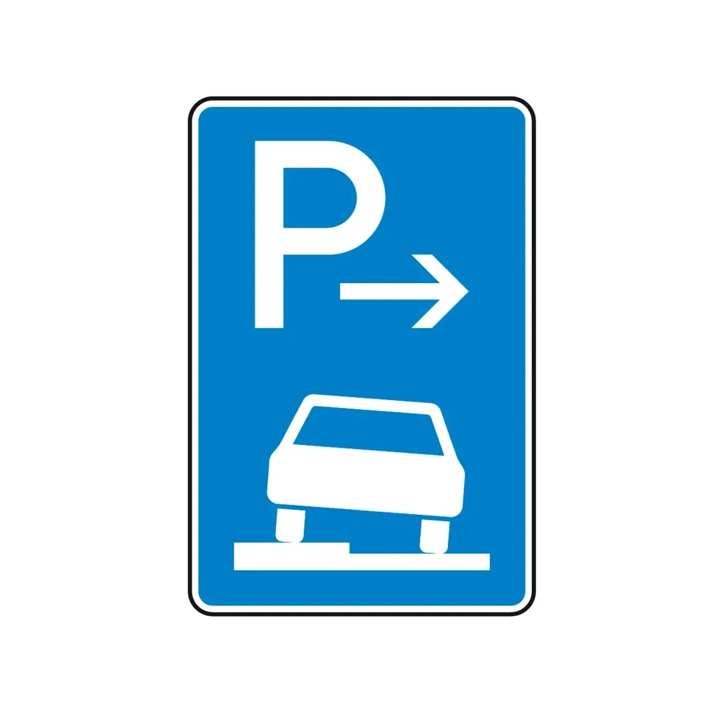 Verkehrszeichen - Parken auf Gehwegen halb in Fahrtrichtung rechts Ende
