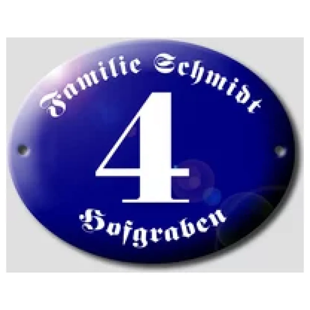Ovale Hausnummer aus Emaille mit Familienname und Straßenname | 22 x 30 cm – Bild 2