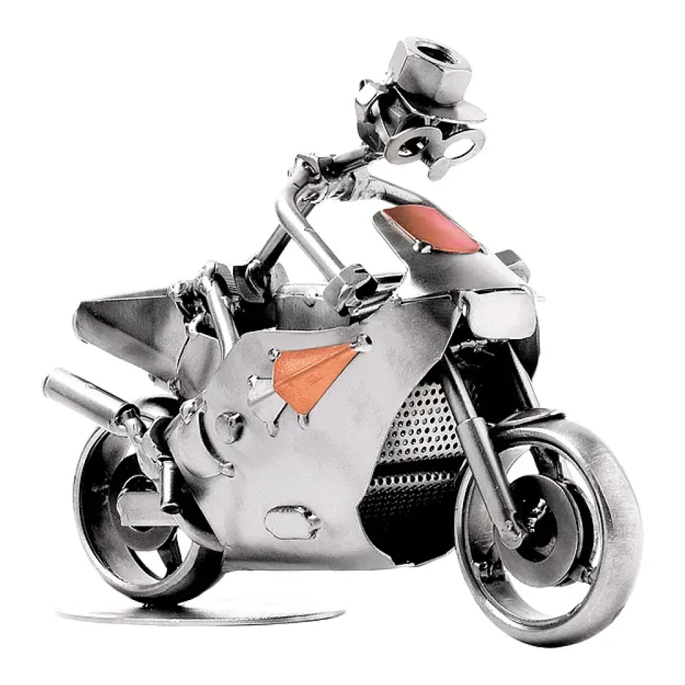 Schraubenmännchen Motorradfahrer auf Rennmotorrad