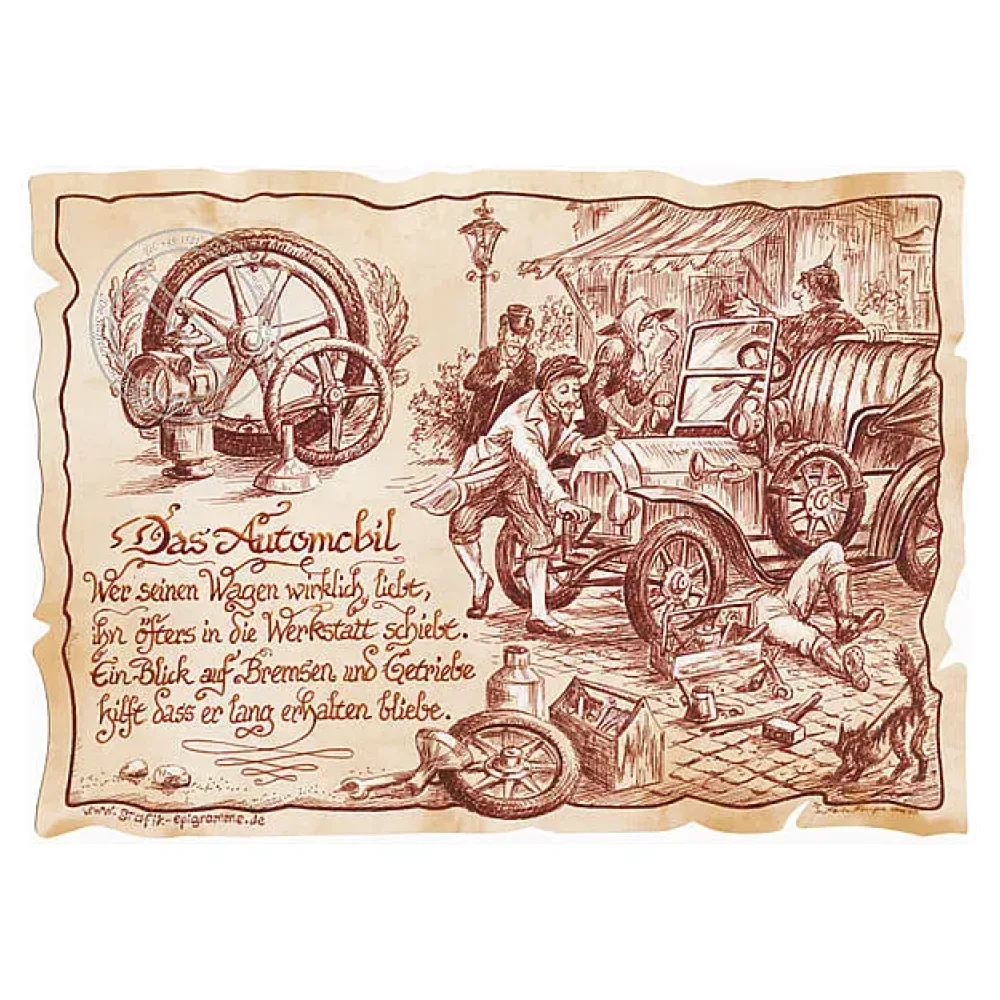 Zunftbild Automobil auf Antikpapier im A4-Format