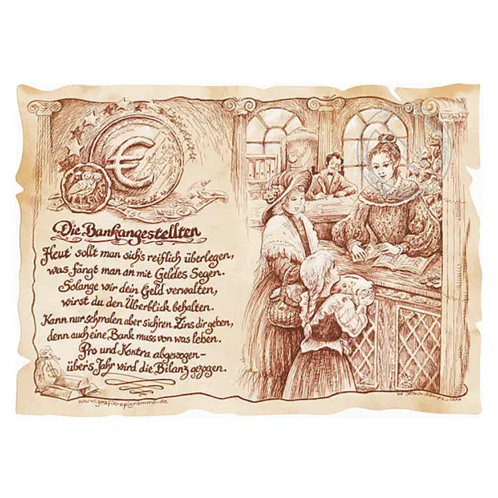 Zunftbild Bankangestellter auf Antikpapier im A4-Format