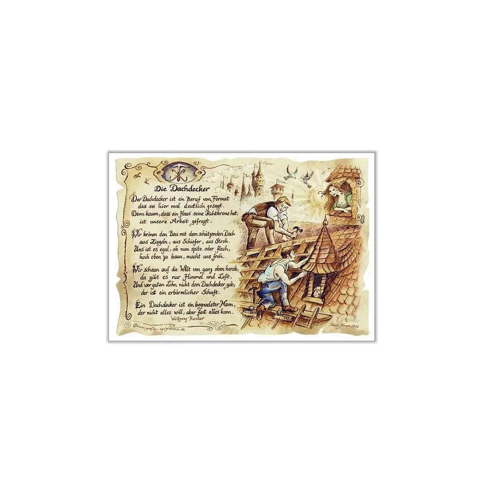 Zunftbild Dachdecker auf Antikpapier im A4-Format