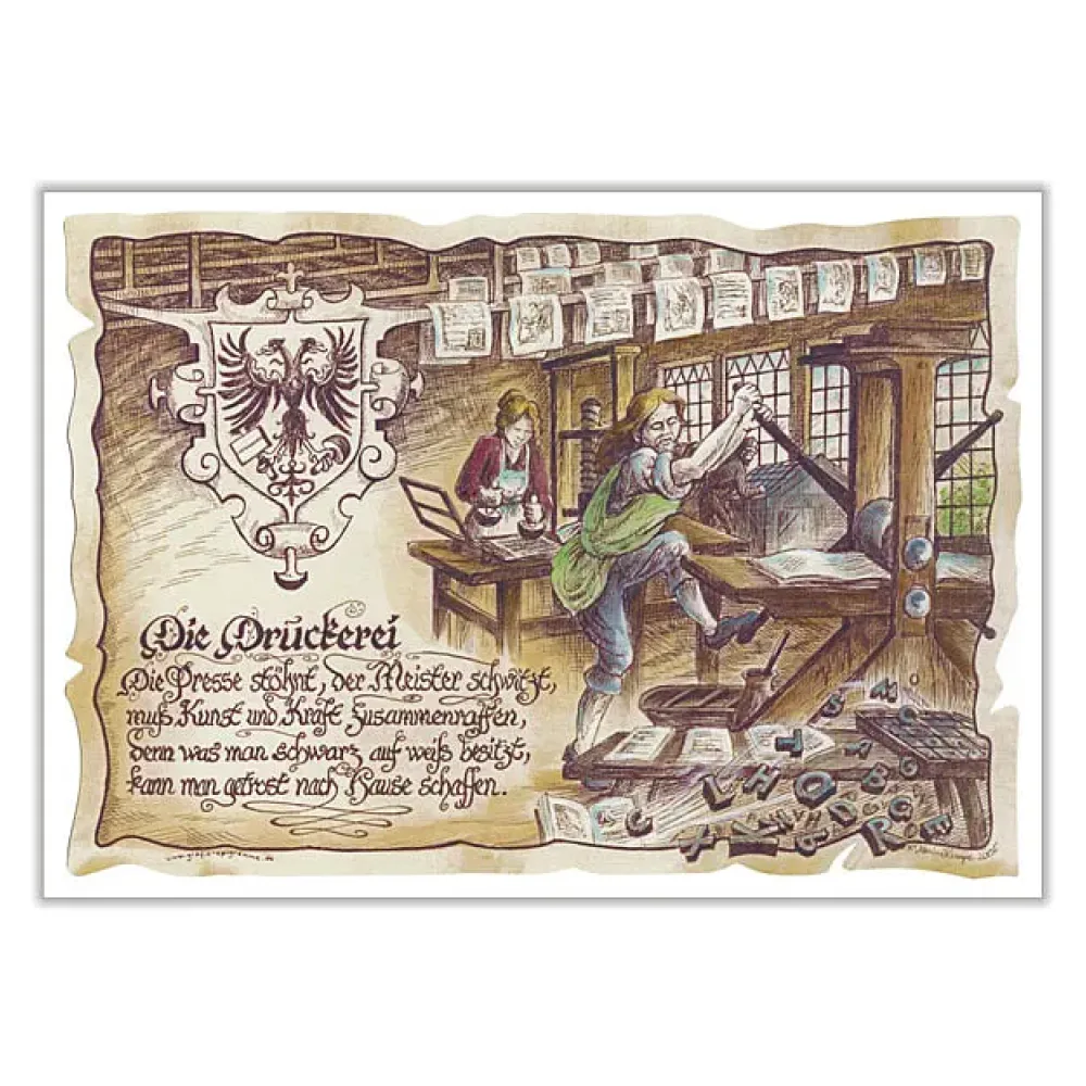 Zunftbild Druckerei auf Antikpapier im A4-Format