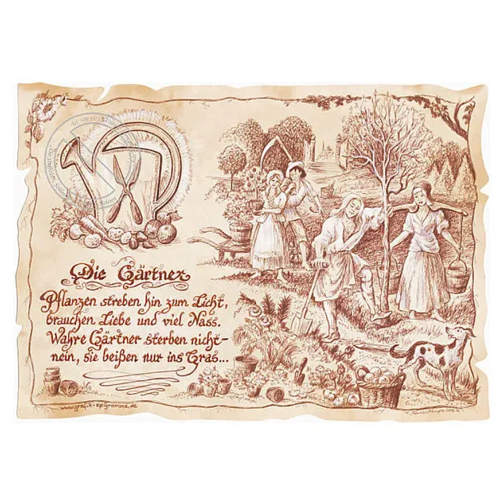 Zunftbild Gärtner auf Antikpapier im A4-Format