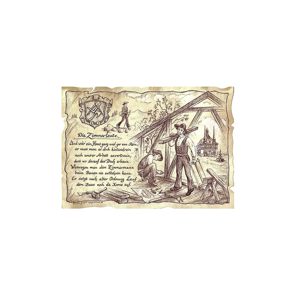 Zunftbild Zimmerleute auf Antikpapier im A4-Format