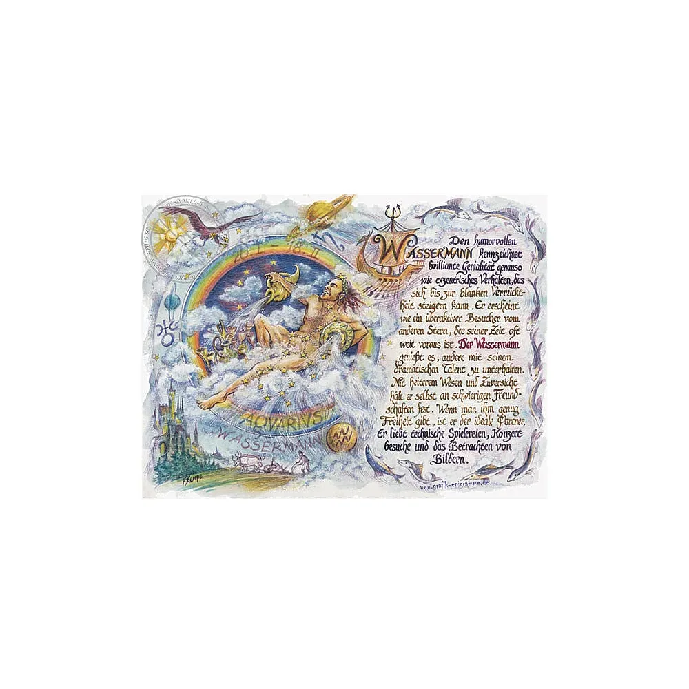 Sternbild Wassermann auf Antikpapier im A4-Format